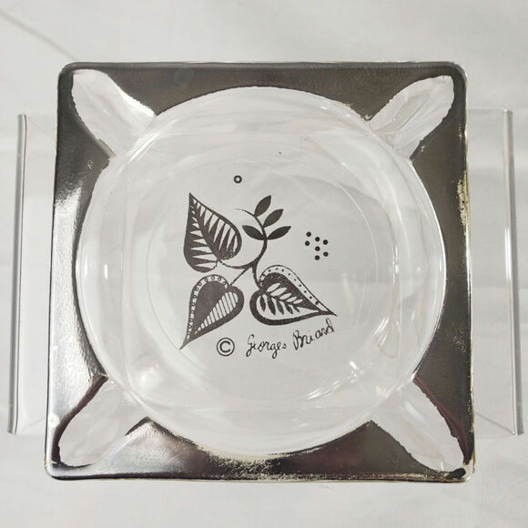 3 Mid Century Modern Georges Briard Glass Ashtrays with Sterling Silver Overlay - Picture 2 of 8